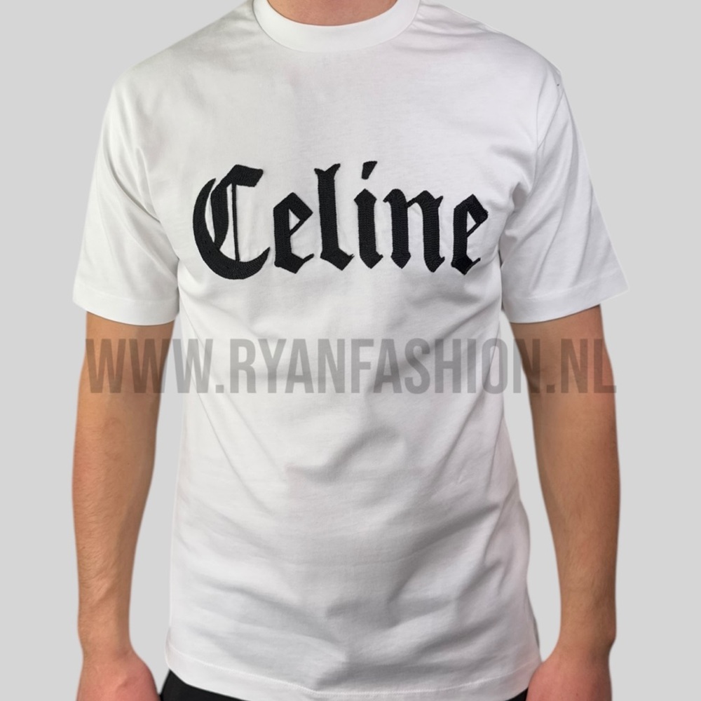 Celine White Tee with Black embroidered Logo unisex